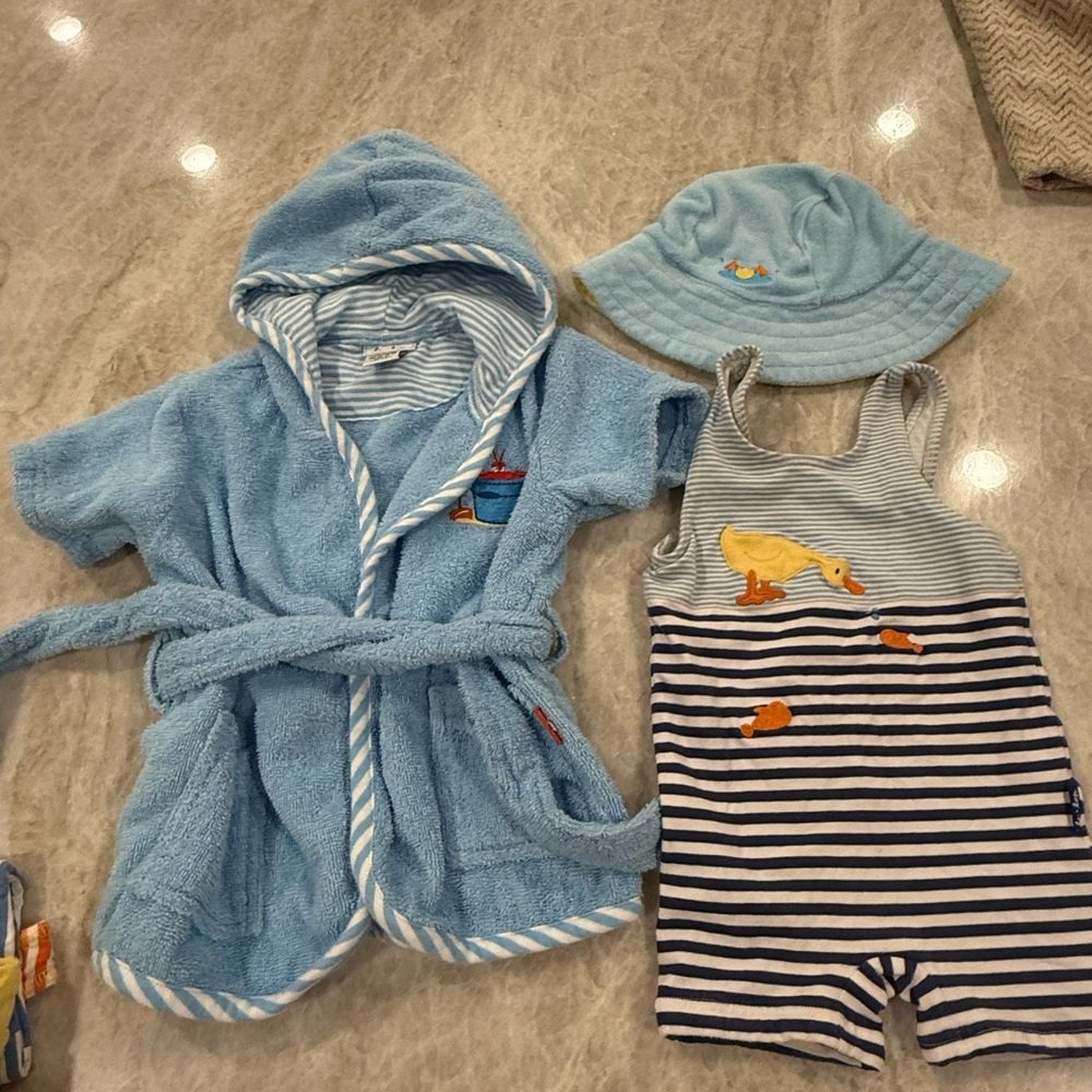 Le Top Blue and White Striped Baby Bathrobe